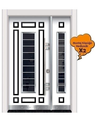 Tezdoor0158 Beyaz-Siyah Kabartmalı Model Bina Giriş Kapısı