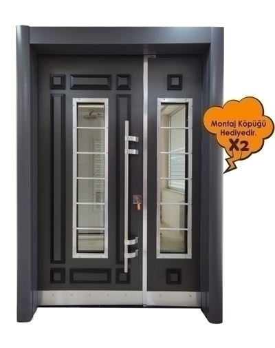 Tezdoor0166 Antrasit-Kabartmalı Model Bina Giriş Kapısı