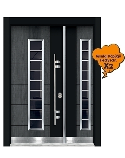 Tezdoor 0156 Siyah Gri Meşe Düz Model Bina Giriş Kapısı