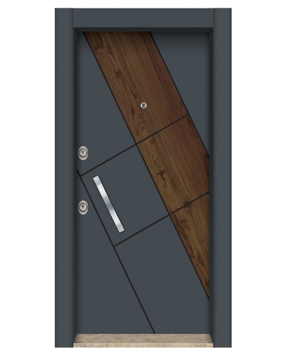 Tezdoor1586 Antrasit Statik Kasalı Düz Model Çelik Kapı 