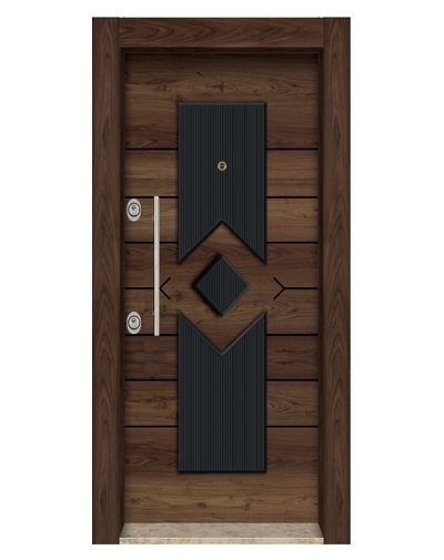 Tezdoor3464 Ahşap Kaplama Kabartma Model Çelik Kapı