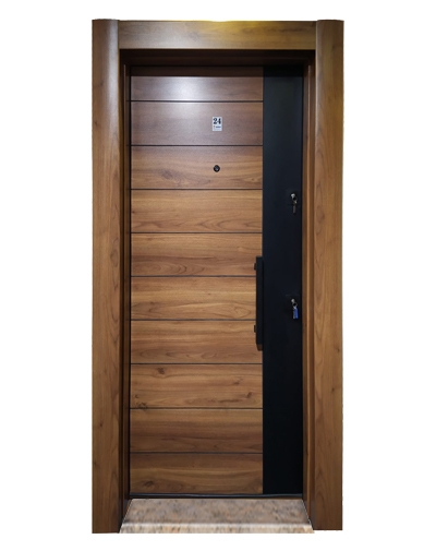 Tezdoor-TEZ3553 Ahşap Kaplama Düz Model Çelik Kapı