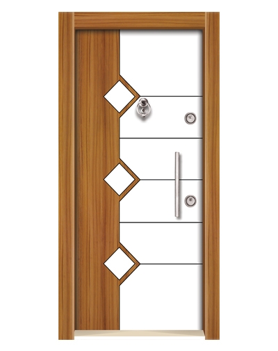 Tezdoor-TEZ3555 Ahşap Kaplama Düz Model Çelik Kapı